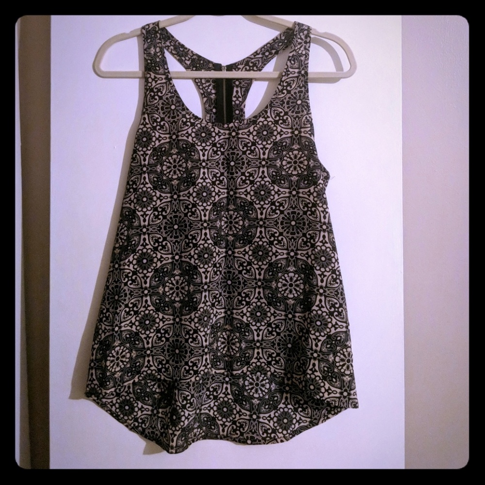 Beautiful black and tan high-low blouse